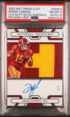 2022 EMERALD #SSDLO DRAKE LONDON 5/5 PSA 8 AUTO 10