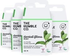The Humble Co. Dental Floss (4pack) - Vegan, Waxed Dental Floss with Xylitol, 55