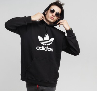 adidas Originals Mens Sz M Adicolor Trefoil Hoodie Pullover Black/White DT7964
