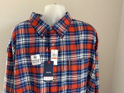 Camicia classica Izod in flanella Roobis tè/blu a quadri L/S con bottoni davanti taglia 3XL - Foto 2 di 3