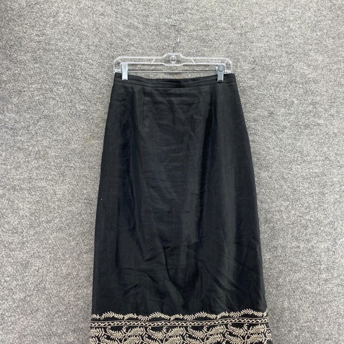 Talbots Skirt Suit Women 10P Petite Black Button Up Top Zip Skirt Linen Lined - Picture 4 of 16