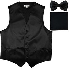 New Men's Horizontal Stripes Tuxedo Vest Waistcoat bowtie Hankie Black formal