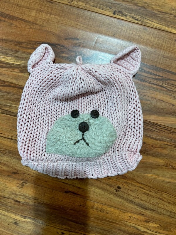 Girls' Naartjie Pink hat 8/10 years teddy bear with ears ramie 55% cotton 45%