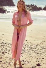 NWT $165 L SPACE for Anthropologie Presley Cover Up Dress Guava Pink L