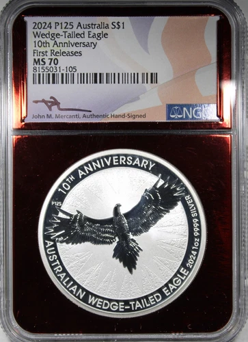 2024 P125 Australia Silver Dollar NGC MS70 Wedge Tailed Eagle First Release 10th