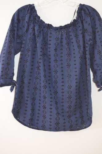 Anthropologie Westport Blue Eyelet 68% Cotton/32% Rayon Peasant Blouse Size S - 第 6/10 張圖片