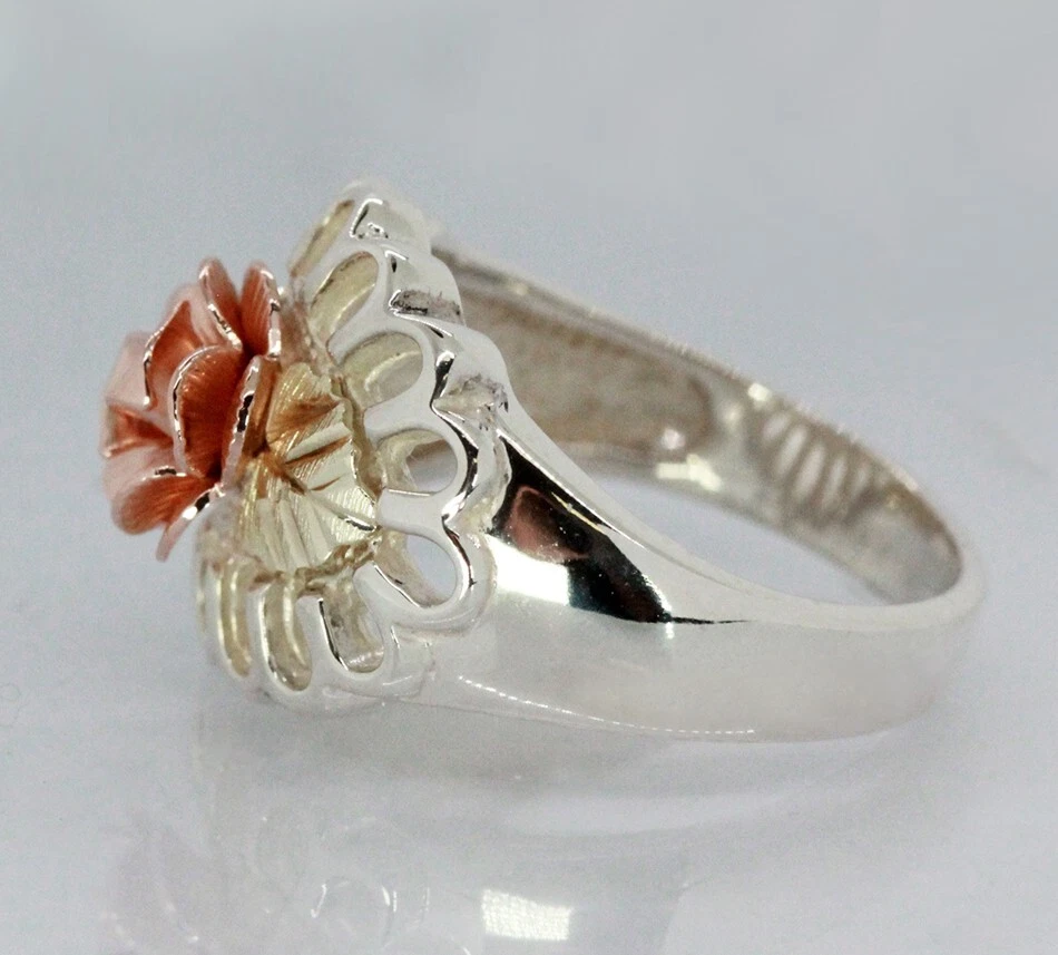Anillo Landstroms Black Hills Oro Oro Rosa Flor Plata Esterlina Damas Talla 7 Foto 3 de 4