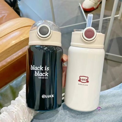 Simple Thermos Cup 450ml Insulated Cup Cute Straw Cup Adult - Picture 4 of 12