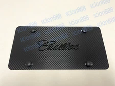 1pc 3D BlackCadillac Emblem Carbon Style Aluminum Vanity Front License Plate