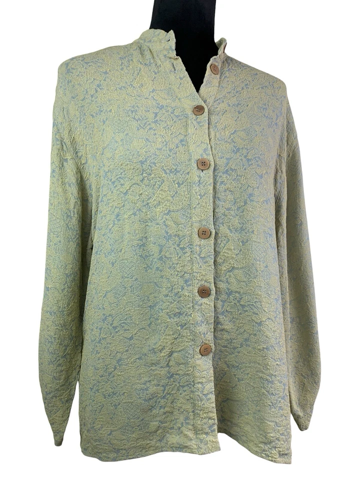 Blusa De Colección Georgio Armani Le Collezioni Abotonada Talla 42 (12) Verde Floral Italia Foto 3 de 4