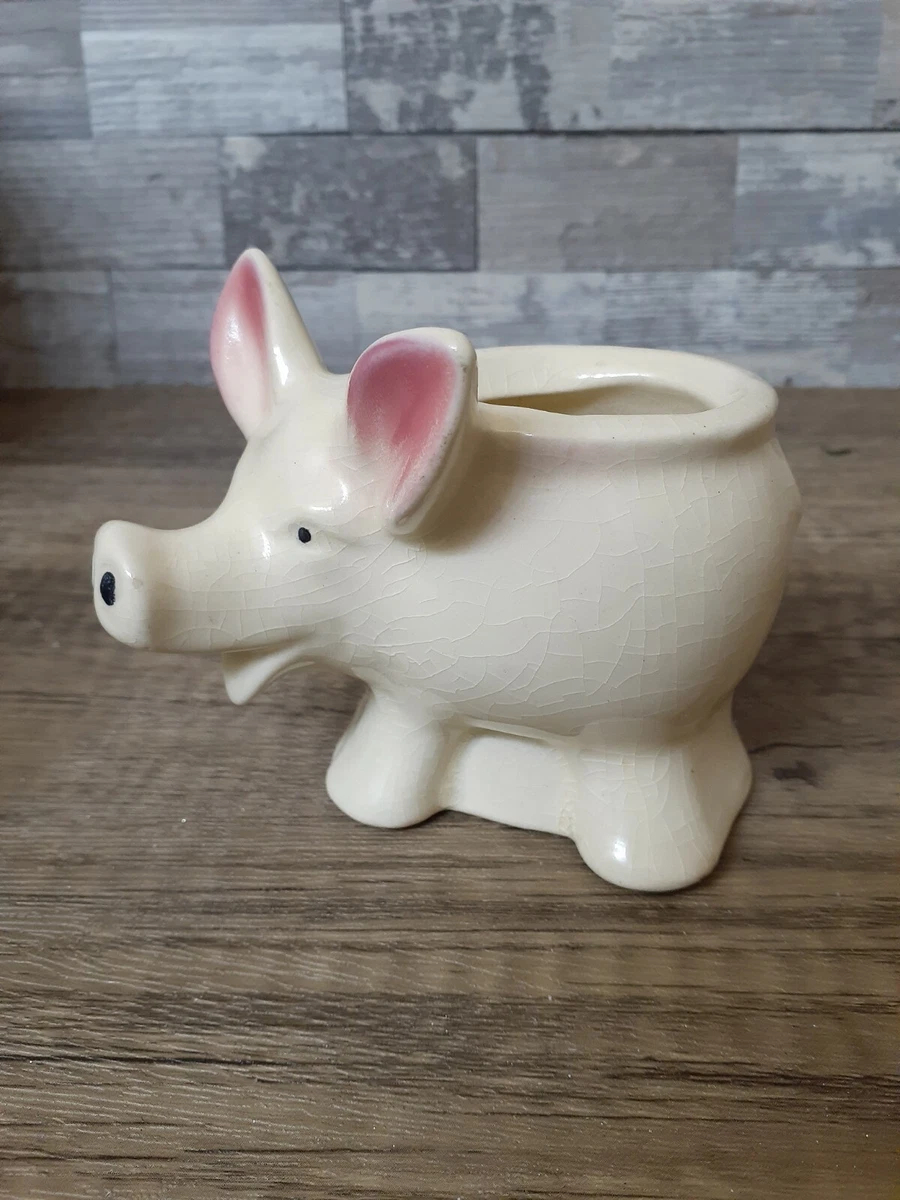 Vintage Happy Pig Succulent Planter Ceramic Pink Big Ears Cute 1960s MCM