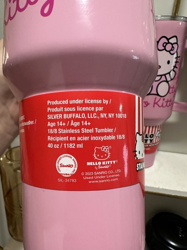 Hello Kitty 40 Unzen Edelstahl Becher mit Griff Rosa NEU - Bild 5 von 7