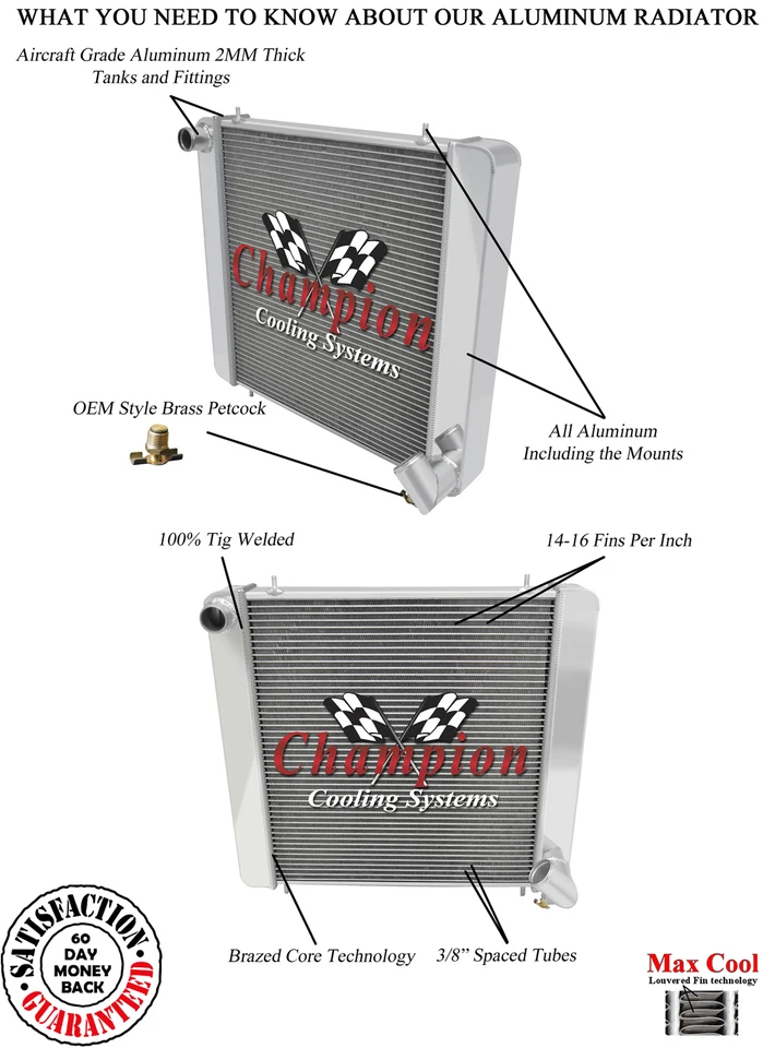 1961 1962 1963 1964 Jaguar XKE Champion 3 filas radiador de aluminio CC6461 Foto 3 de 4