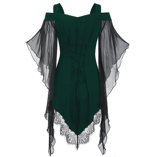 Women Witch Cosplay Costume Halloween Vintage Renaissance Medieval Gothic Dress - Picture 56 of 68
