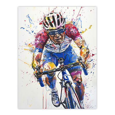 Männlicher Radfahrer Action Shot Aquarell Radfahren Wandbild Poster Druck