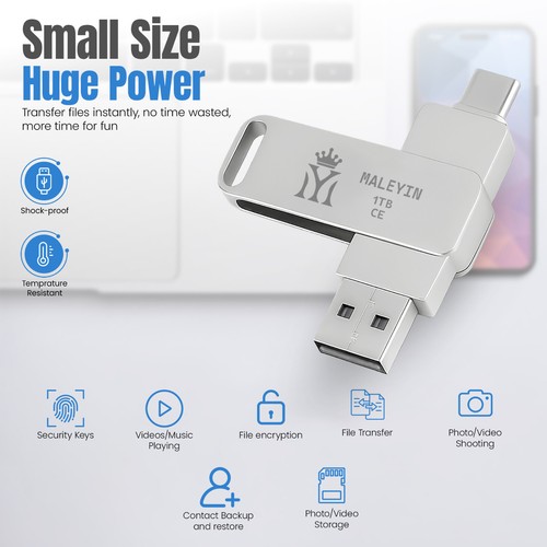 Maleyin USB stick 2-in-1 USB-C USB-A 3.0 dual memory stick 32 64 128 GB metal - Picture 7 of 11