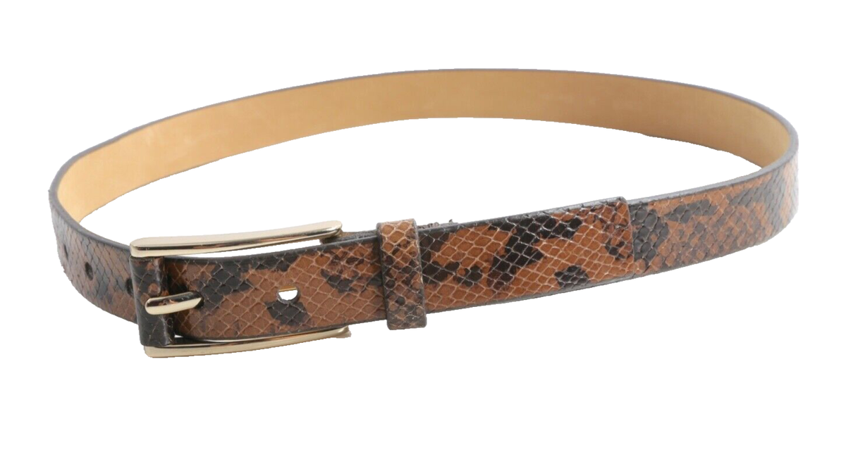 Vintage Banana Republic Genuine Leather Brown Snake-Print Belt with D-Ring Banana Republic Brown Snake Print Leather Gold Buckle Skinny  main image 3