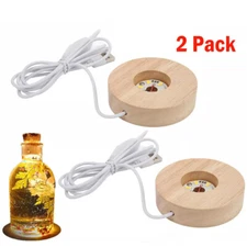2x Wood LED Warm Light Display Base USB Resin Mold Night Light Stand Lamp Holder