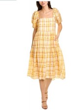 NWOT ASTR The Label  womens llana MidiVisit  Dress, XS, Orange Yellow Plaid