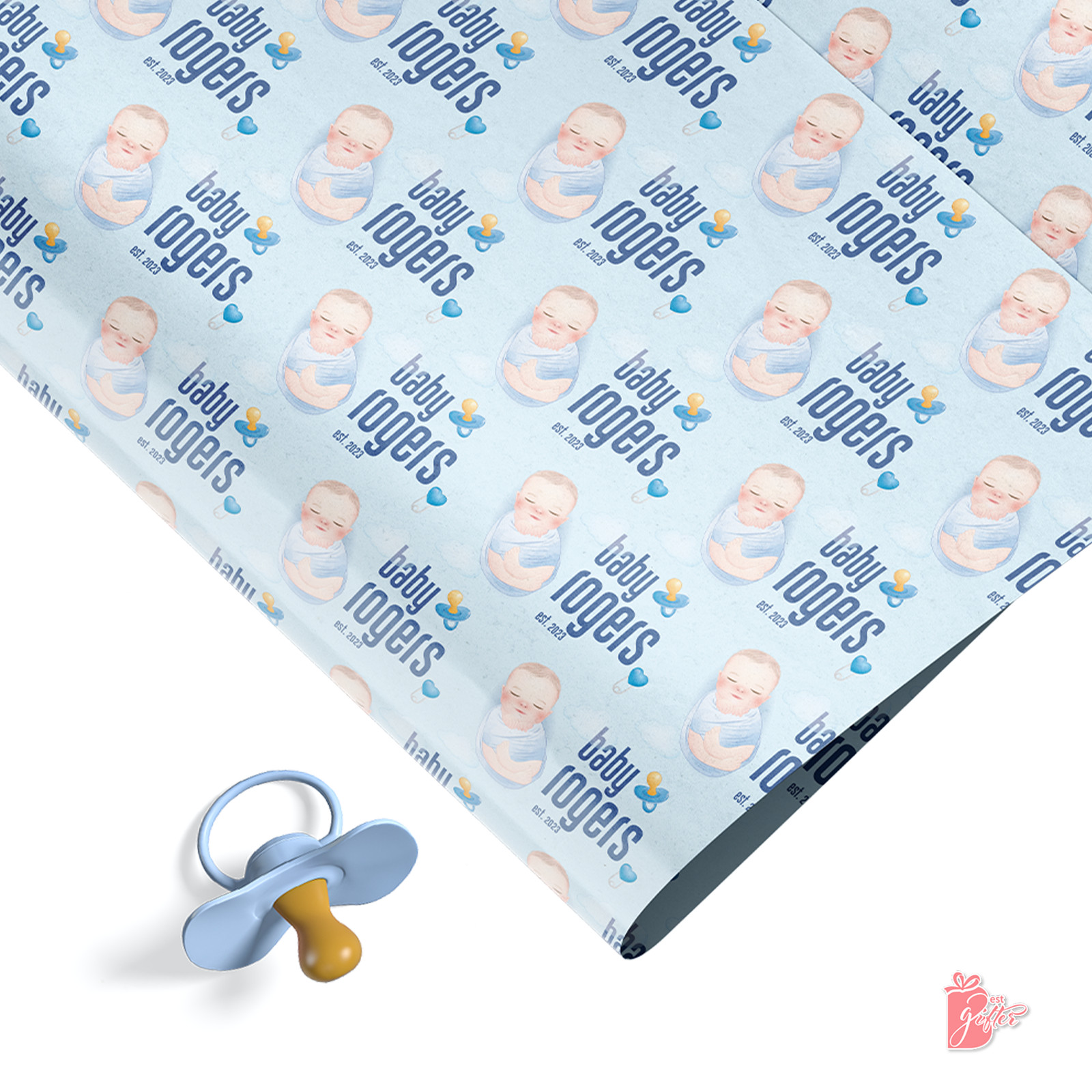 Newborn Cute Baby Shower Gift Wrapping Paper Roll Personalized Gift Wrap w/ Name