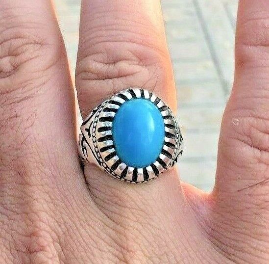 Ramneek Jewels Divya Shakti 9.25-9.50 Ratti Turquoise Silver Ring (FIROZA/FEROZA  STONE RING) NATURAL GEMSTONE AAA QUALITY (10) : Amazon.in: Jewellery