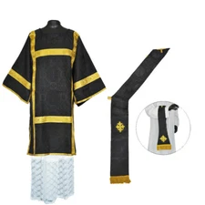 New BLACK Dalmatic Vestment with Deacon's Stole & Maniple, Roman Dalmatic