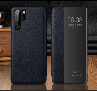 For Huawei P30 P30 Pro Luxury Genuine Cow Leather Window Flip