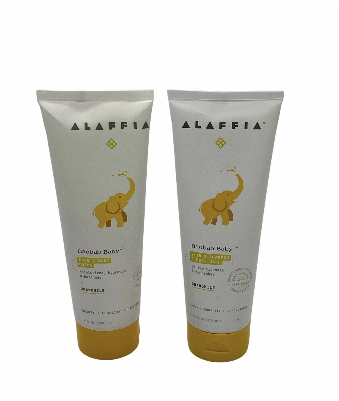 Alaffia Baobab Baby Face & Body Creme & 2-IN-1 Shampoo & Body Wash Chamomile