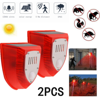 129dB Outdoor Solar Motion Sensor Alarm Lamp Gunshot Sounds & Dog Barking Sound