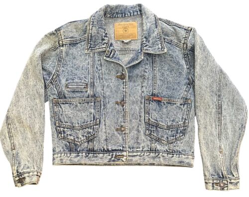 VINTAGE 1980s Jordache Cropped Denim Jean Jacket Blue Acid Wash Womens Small