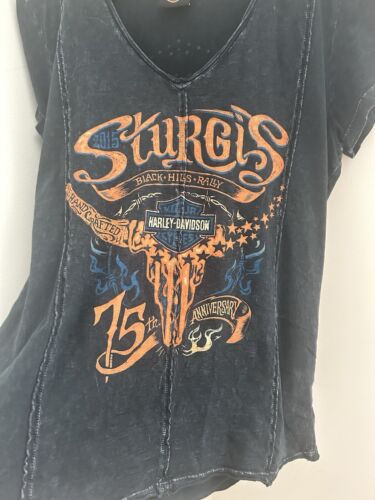 Harley Davidson Damen T-Shirt Sturgis 75th Rally Größe M Bedazzled On Back - Bild 2 von 5