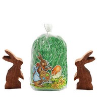 Osterdeko Set 2X Osterhase HüPfend Aus Mango Holz & 1X 30G Ostergras Aus Papier