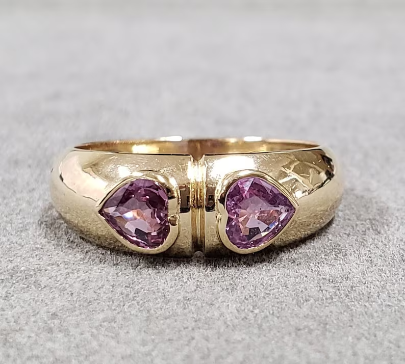 2Ct Heart Simulated Sapphire Men's Wedding Band Ring 14K Yellow Gold Over Silver