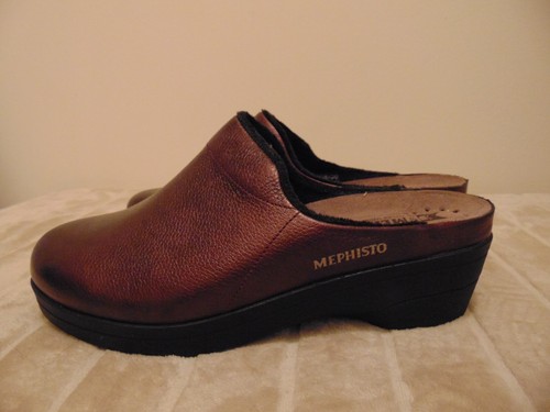 Mephisto Burgundy Leather Slip On Clogs Mules Shoes Size 39 - Picture 5 of 10