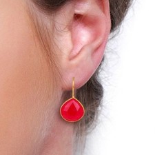 Pink Chalcedony 925 Sterling Silver Dangle Hook Earrings Gemstone Jewelry