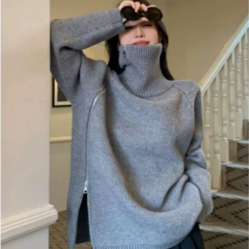 Grey high neck knit jumper sale