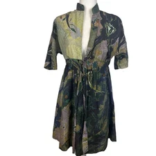 Aoyama Itchome Designer  Multicolor Floral Plunge Neck Midi Dress Size Medium