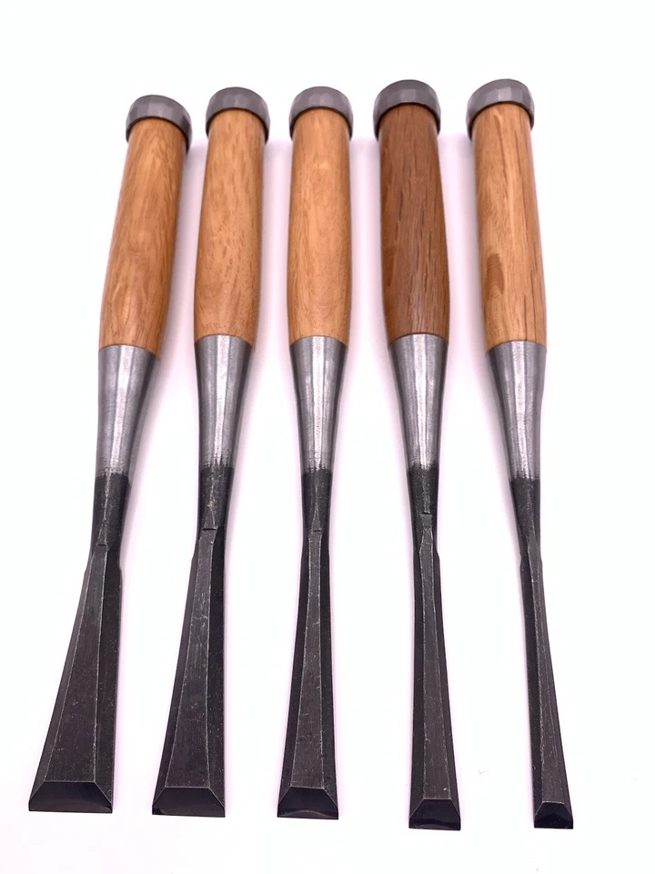 Set Of 5 Japanese Fishtail Chisels Blacksmith Made Bachi Nomi - Image 2 of 4