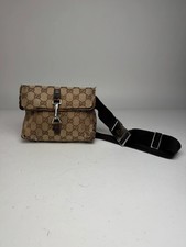 Vintage Gucci Monogram Crossbody Bag Beige Br...