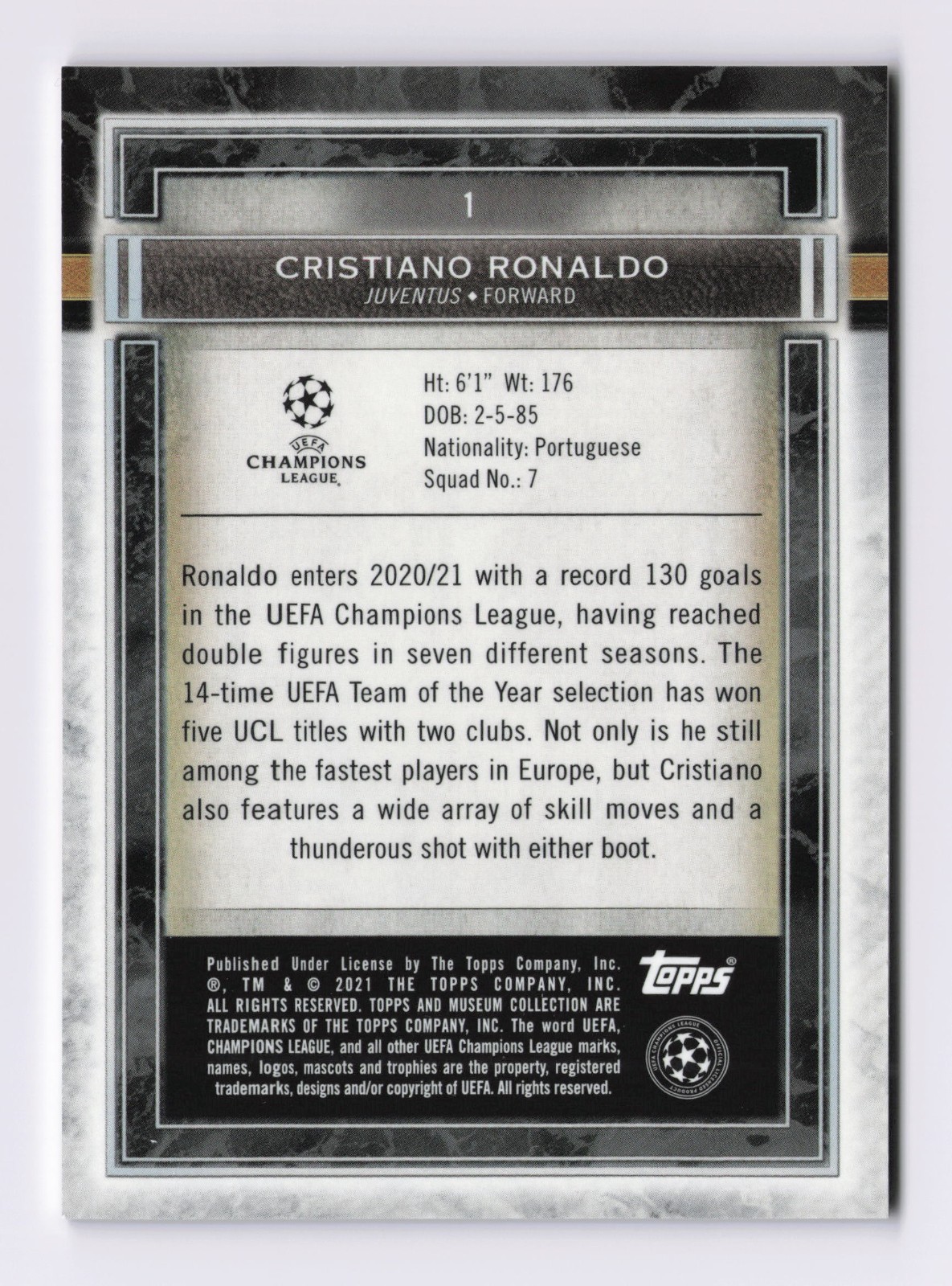 2020-21 Topps Museum Collection UEFA Champions Cristiano Ronaldo 88/99 Copper view 2