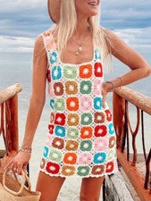 Show Me Your Mumu Tara Coverup Mini Dress Multi Flower Crochet Knit Size Medium