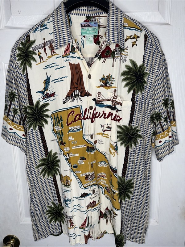 Reyn Spooner Shirt Men Sz Medium California Map Short Sleeve Hawaiian Aloha