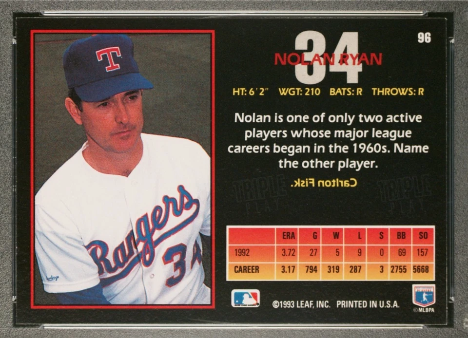 1993 TRIPLE PLAY NOLAN RYAN #96 BASEBALL CARD TEXAS RANGERS HOF | PSA 8 NM-MT - Image 4 of 4