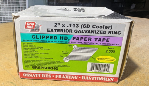 About 1700 Grip Rite 2"x.113 Exterior Galvanized Ring Nails Clipped Paper Tape