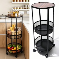 Round 3-Tier Folding Utility Cart with Locking Wheels,Portable Organizer Trolley