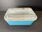 Vintage PYREX “Primary Blue” #502-B Refrigerator Dish + Ribbed Glass Lid
