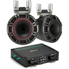 Kicker 44KMTC9 Charcoal 9" Speaker Boat Tower Horn Pair  44KXMA4002 Marine Amp