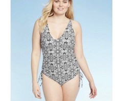 Kona Sol Women  s Side Cinch One Piece Boho Floral Swimsuit NWT Size M
