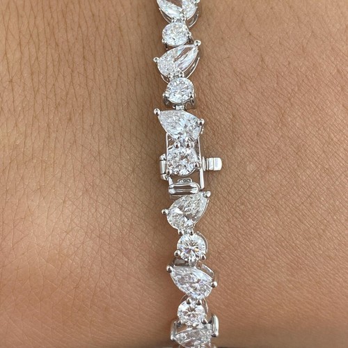 Valentines Gift Multi Shape Lab-Grown Diamond Tennis Bracelet Certified 14k Gold - Picture 6 of 14
