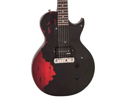 Vintage Icon Series V12 Distressed Single P90 - Black over Cherry Red - Open Box